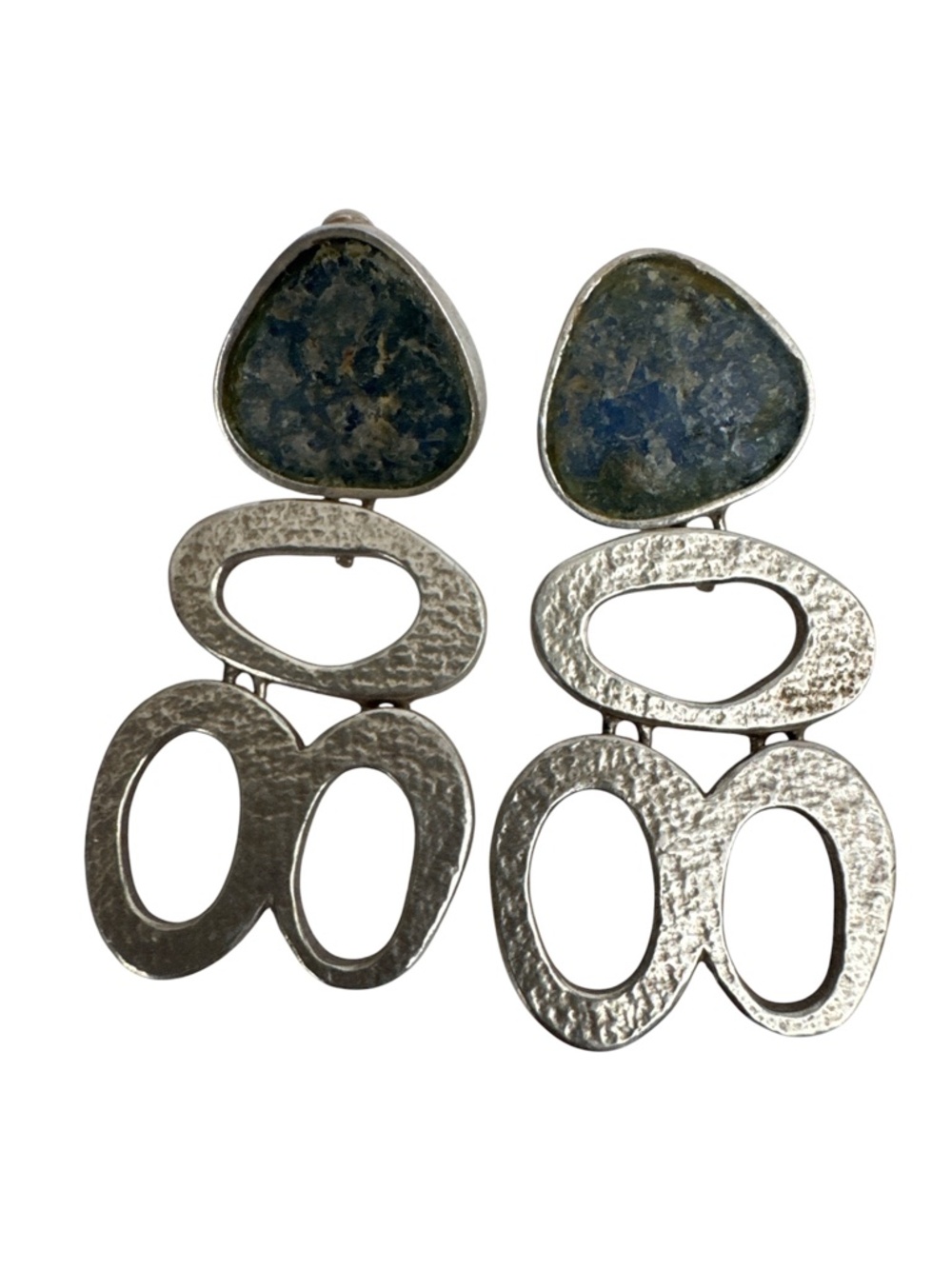VTG Modernist LULI HAMERSZTEIN Sterling Silver Roman Glass Dangle Earrings 925 - Picture 5 of 16